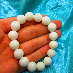 White Marble 12mm Round 7" Stretchy Gemstone Bracelet